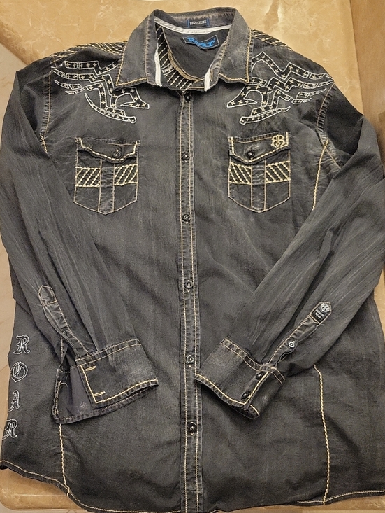 Roar Other - *Roar Black Embroidered Western-Style Men's Button-Up Shirt
